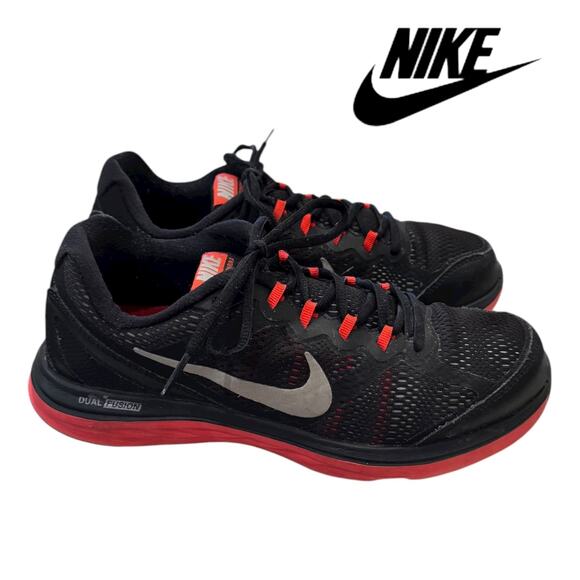 Nike Men’s Dual Fusion Run 3 Black Red 653596 003 Sneakers Trainers Size 7 - Picture 2 of 6